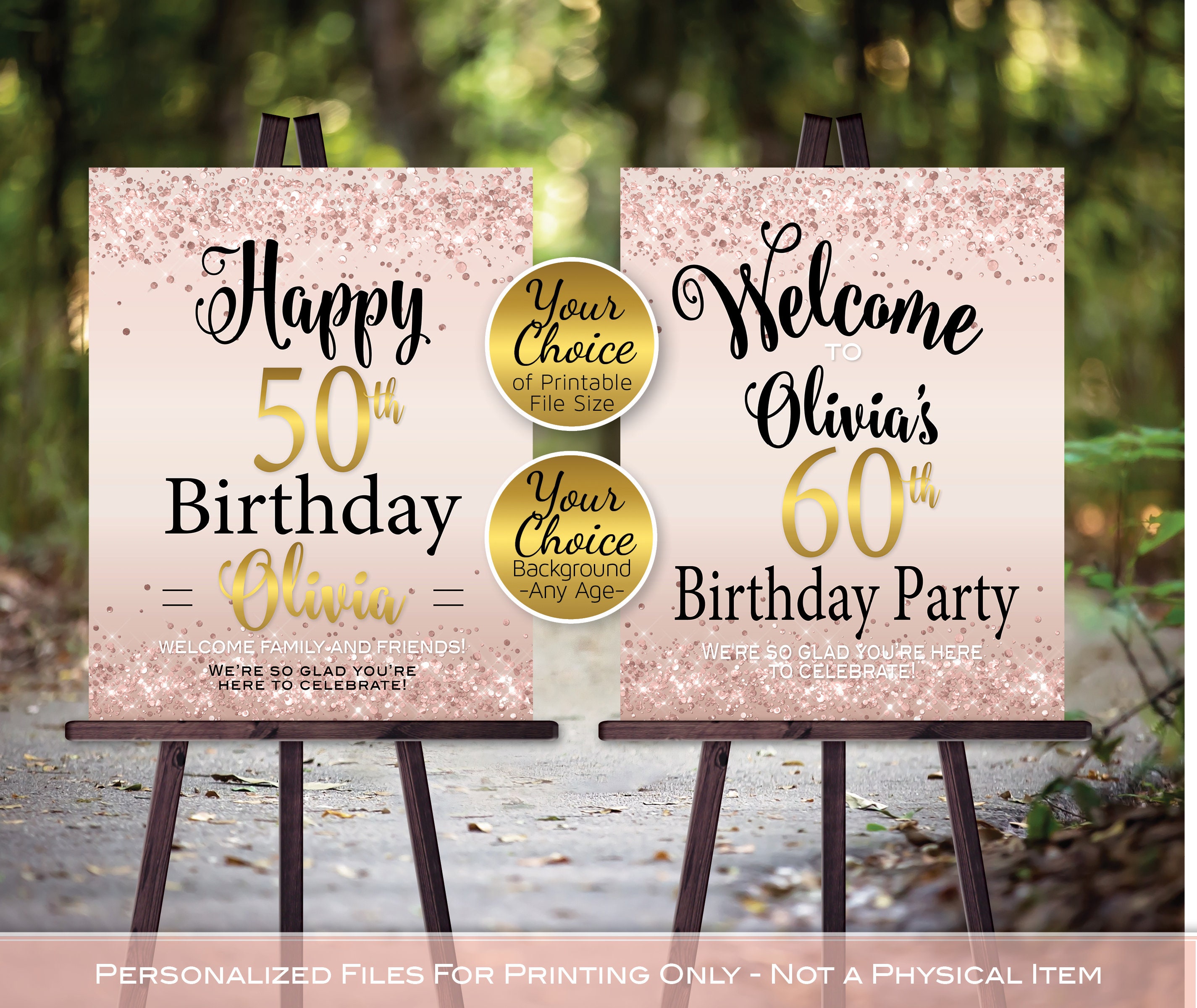 Birthday Party Signs 18 21 60 Baby Shower Personalised Wedding Pink Rose  Gold A2