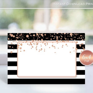 Note Cards 4x6 Flat | Black White Stripes | Rose Gold Confetti | Share Memory Cards | Wedding | Birthday | INSTANT Digital DOWNLOAD