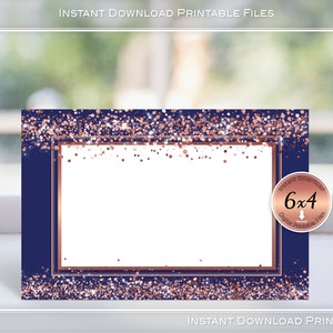 Note Cards 4x6 Flat | Rose Gold Confetti | Navy | Share Memory Cards | Menu Cards | Wedding | Birthday | INSTANT Digital DOWNLOAD