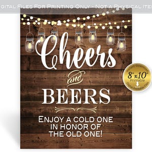 Cheers and Beers | Enjoy Cold One for Old One 8x10 Printable | Faux Wood | Lanterns | Birthday | Retirement | Digital INSTANT DOWNLOAD