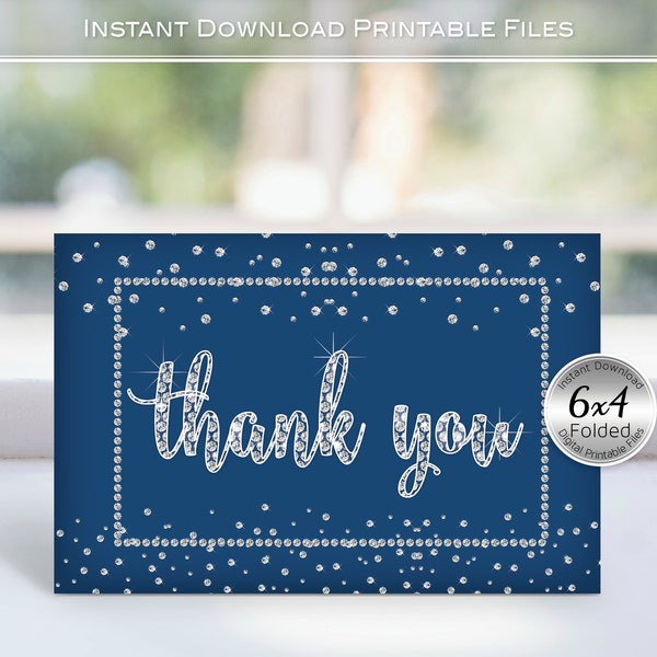 Thank You Note Cards | Printable Folding 4x6 | Denim and Diamonds | Birthday | Baby Shower | INSTANT DOWNLOAD