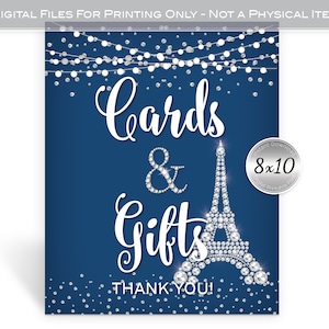 Cards and Gifts Denim and Diamonds Printable 8x10 Sign | Navy Blue | Silver Confetti | Birthday | Diamond Tower | Digital INSTANT DOWNLOAD