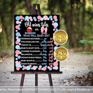Old Wives&#39; Tales Gender Reveal Printable | Baby Shower | Bobbers or Bows | Blue and Pink on Black | Red Bobber | DIGITAL INSTANT DOWNLOAD