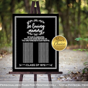 In Memory of Classmates Class Reunion Any Year Personalized Sign Printable File | Vintage on Black | DIGITAL PRINTABLE FILES