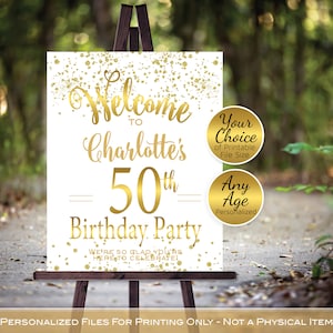 Birthday Welcome Sign Printable Files | Gold Confetti on White | 40th 50th 60th or Any Age Birthday | Personalized | DIGITAL PRINTABLE FILES
