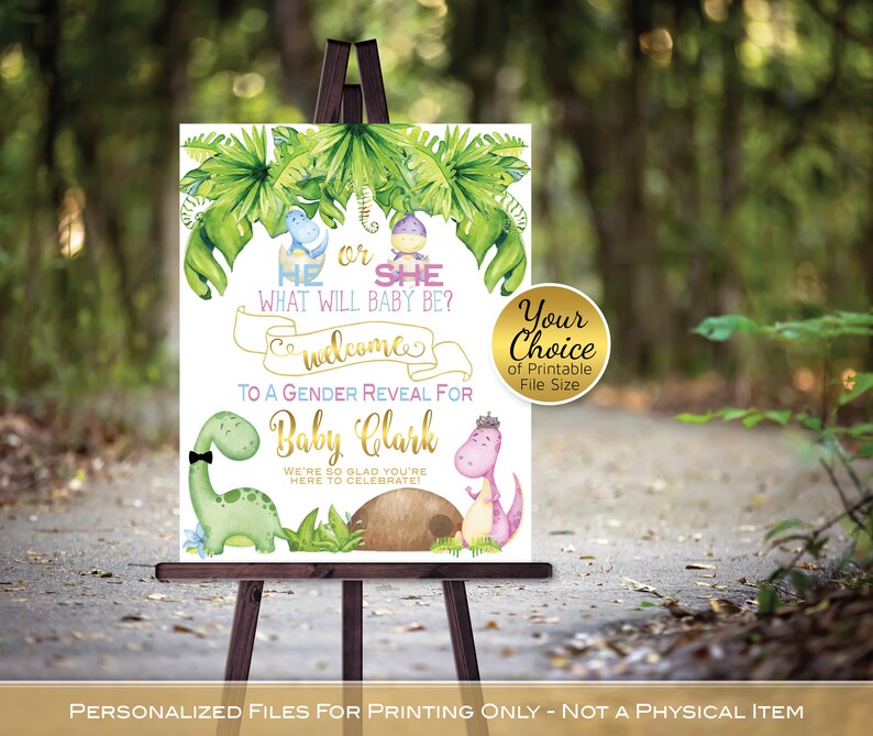 Dinosaur Gender Reveal he or She Sign Etsy