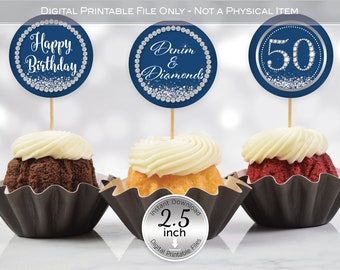 50-Pack Silver Glitter Diamond Cupcake Toppers - Party Cake Decorations For Birthdays & Weddings