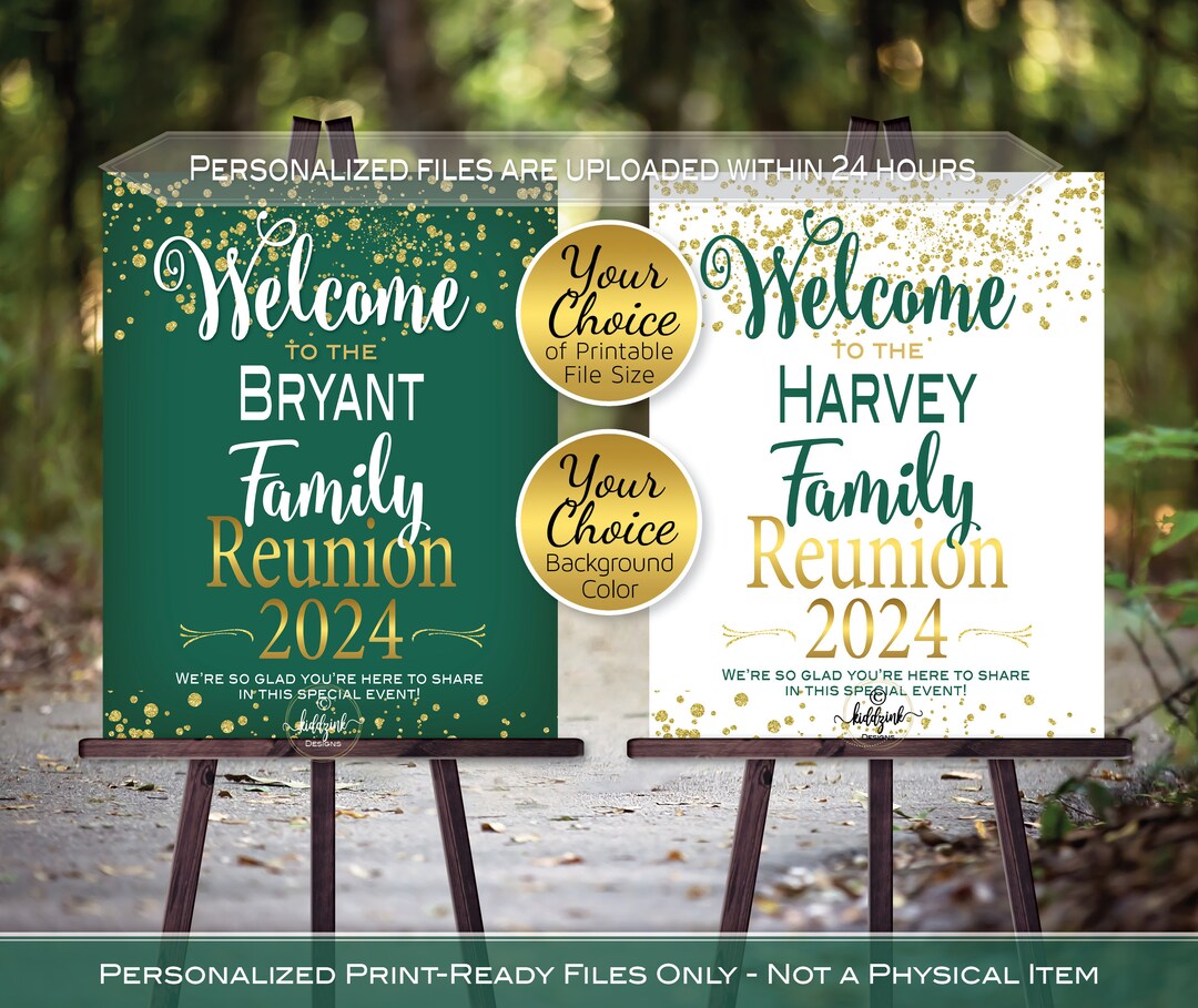 Family Reunion Personalized Welcome Sign Printable File Gold Confetti ...