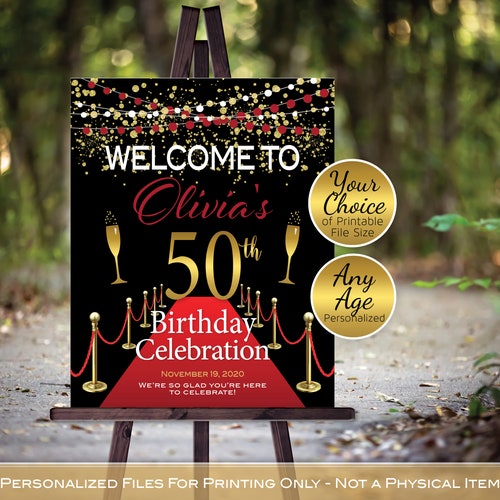 Red Carpet Birthday Sign Printables Hollywood Etsy UK