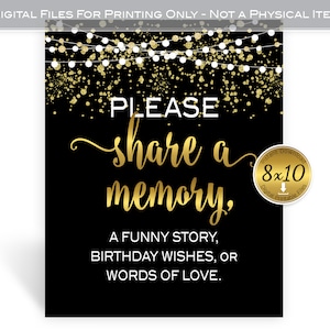 Share a Memory Table Sign 8x10 Printable | Birthday Wishes | Faux Gold Confetti and Garland | 40th 50th 60th 70th | Digital INSTANT DOWNLOAD