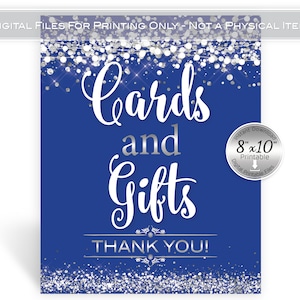 Cards and Gifts Table Sign | 8x10 | Royal Blue | Faux Silver Confetti and Garland | 50th 60th | Digital INSTANT DOWNLOAD