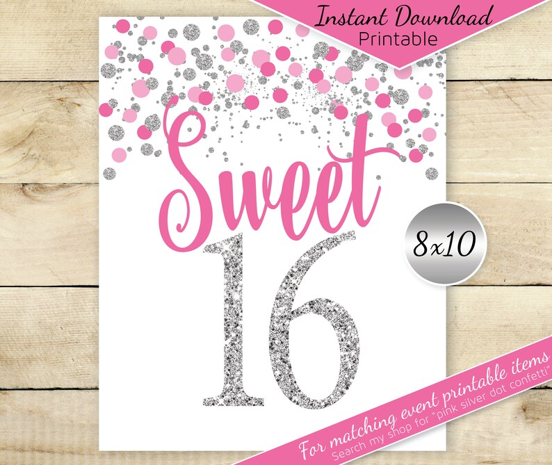 Sweet 16 Birthday 8x10 Printable Sign 16th Birthday Sweet | Etsy