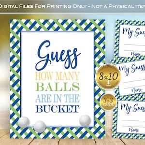 Golf Theme Guess How Many Balls Game 8x10 Printable Table Sign | Navy Green Yellow | Golf Birthday | Digital Printable | INSTANT DOWNLOAD