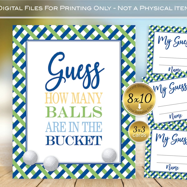 Golf Theme Guess How Many Balls Game 8x10 Printable Table Sign | Navy Green Yellow | Golf Birthday | Digital Printable | INSTANT DOWNLOAD