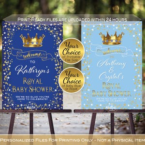 Royal Baby Shower Welcome Sign Printable | Royal or Baby Blue with Gold Crown and Twinkle Stars | Personalized | PRINTABLE DIGITAL File