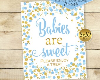 Babies Are Sweet Please Enjoy a Treat | 8x10 Table Sign | Blue Gold Dot Confetti | Baby Shower | 1st Birthday | INSTANT DIGITAL DOWNLOAD