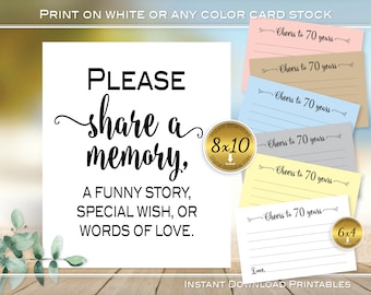 70th Birthday Share a Memory 8x10 Sign and 4x6 Note Cards | Cheers to 70 Years | Printable | INSTANT Digital DOWNLOAD