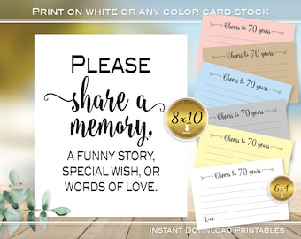 70th Birthday Share a Memory 8x10 Sign and 4x6 Note Cards | Cheers to 70 Years | 70th Anniversary | Printable | INSTANT Digital DOWNLOAD