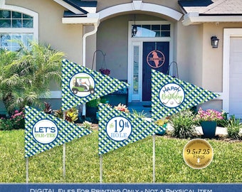 Golf Theme Birthday Flag Decoration Signs | Golf Flag Pennants | Navy Green Blue | Digital Print-Ready Non-Editable Files | INSTANT DOWNLOAD
