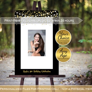 Birthday Guestbook Signature Photo Frame for Signing | Printable | Garland Lights and Gold Confetti | Personalized | DIGITAL PRINTABLE FILES