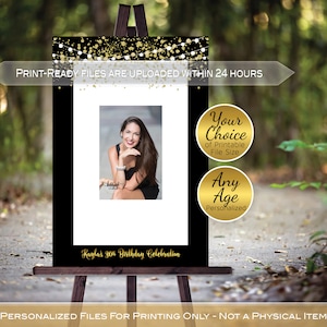 Birthday Guestbook Signature Photo Frame for Signing | Printable | Garland Lights and Gold Confetti | Personalized | DIGITAL PRINTABLE FILES