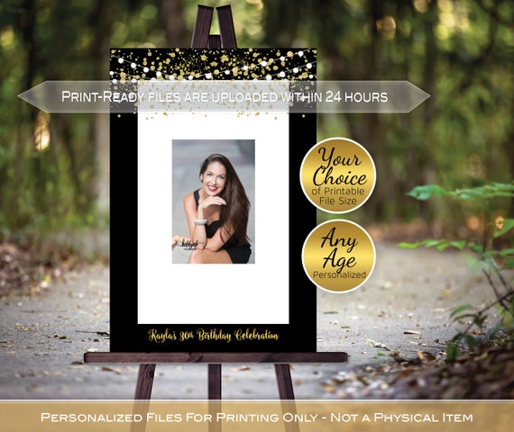 Birthday Guestbook Signature Photo Frame for Signing Printable Garland  Lights and Gold Confetti Personalized DIGITAL PRINTABLE FILES 