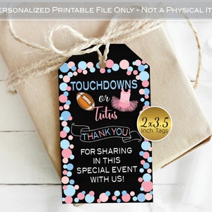 Touchdowns or Tutus Favor Tags for Gender Reveal | 2x3.5 | Pink Blue | Thank You | Pink Tutu Football | Digital Printable | INSTANT DOWNLOAD
