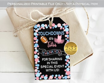 Touchdowns or Tutus Favor Tags for Gender Reveal | 2x3.5 | Pink Blue | Thank You | Pink Tutu Football | Digital Printable | INSTANT DOWNLOAD