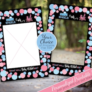Gender Reveal Wheels or Heels Selfie Photo Frame Sign Printable | Pink and Blue on Black | Personalized | PRINTABLE DIGITAL Files