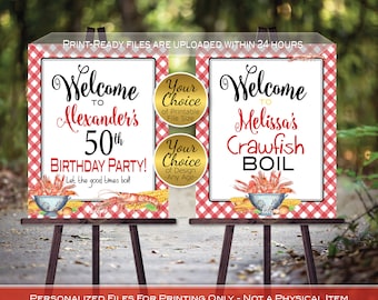 Crawfish Boil or Birthday Party Welcome Sign Printables | Crayfish and Red Gingham | Personalized PRINTABLE DIGITAL FILES