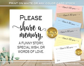 80th Birthday Share a Memory 8x10 Sign & 4x6 Cards (Digital Download)