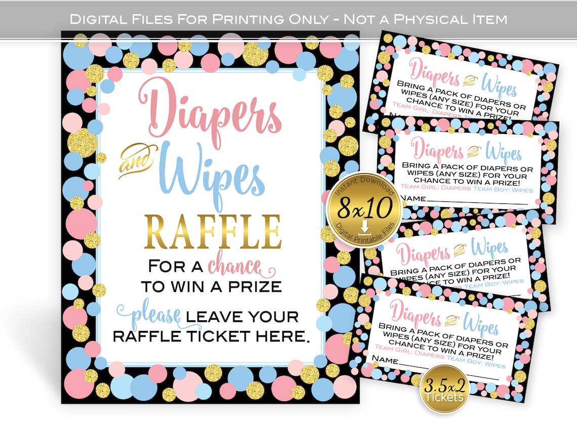 Diapers and Wipes Raffle 8x10 Sign and 3.5x2 Tickets Gender Etsy