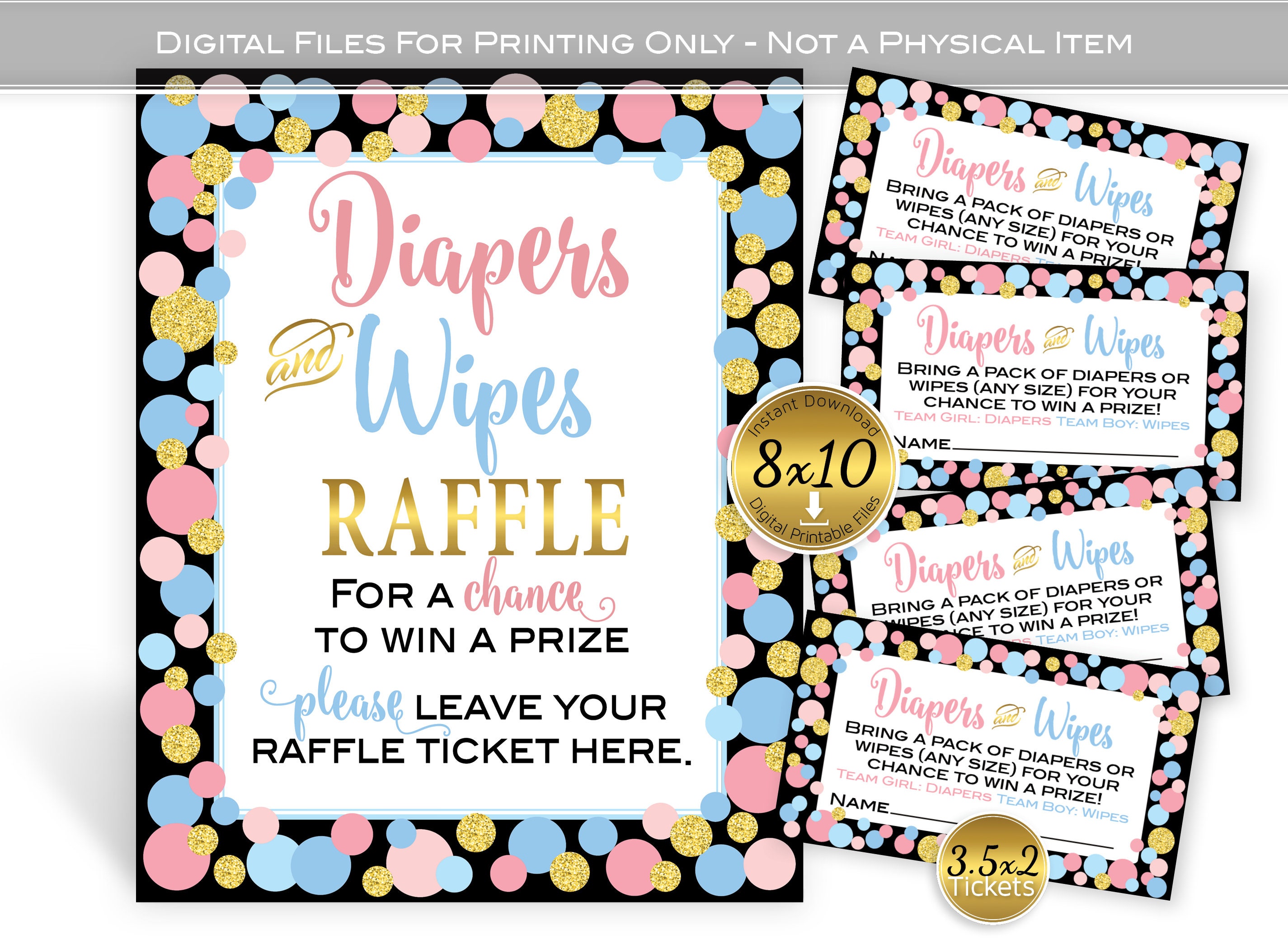 Wipe Raffle Sign Football Diapers and Wipes Raffle 8x10 Sign and 3.5x2 Tickets | Gender Reveal ...