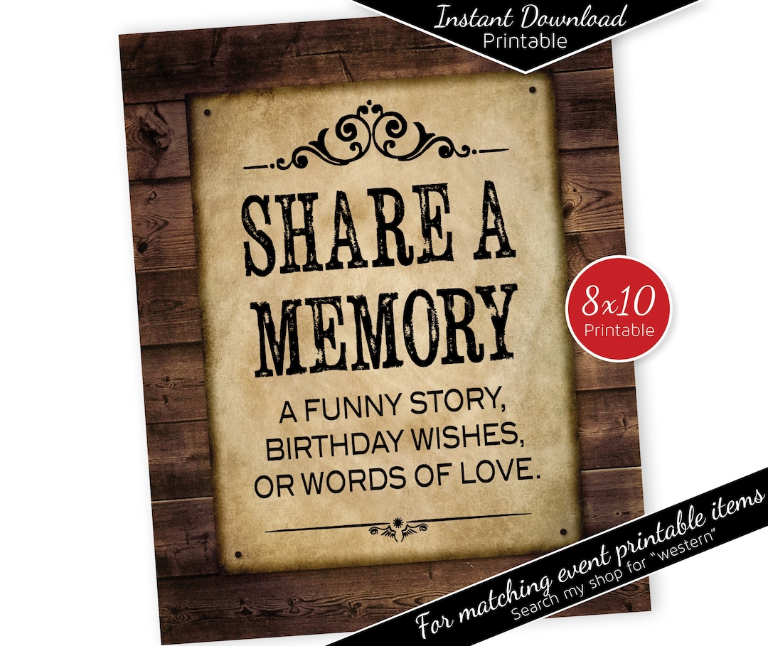 Share a Memory Table Sign 8x10 Printable | Birthday Wishes | Western ...