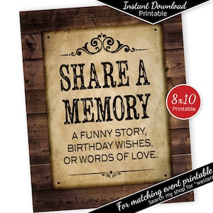 Share a Memory Table Sign 8x10 Printable | Birthday Wishes | Western Theme | Rustic Faux Wood | Birthday | BBQ | Instant DIGITAL DOWNLOAD