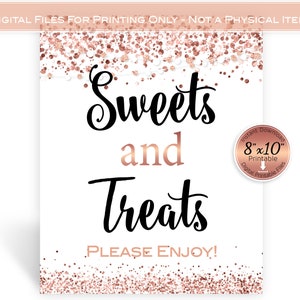 Sweets and Treats 8x10 Printable Table Sign | 30th 40th 50th 60th Birthday | Rose Gold Glitter Confetti | Garland | Digital INSTANT DOWNLOAD
