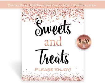 Sweets and Treats Sign: Rose Gold Glitter Confetti Printable (Digital Download)