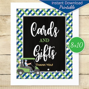 Golf Theme Cards and Gifts 8x10 Printable Table Sign | Navy Green Yellow | Faux Chalkboard | Digital Printable | INSTANT DOWNLOAD