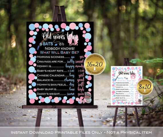 Baits or Bows | Old Wives' Tales Gender Reveal Printable | Baby Shower |  Blue Pink | Hair Bow | Fishing Rod | DIGITAL INSTANT DOWNLOAD