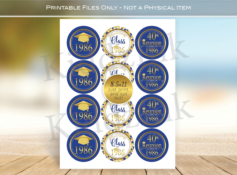 Graduation Cap1986 40th Reunion 2.5 Inch Cupcake Toppers | Class of 1986 | Royal Blue and ...