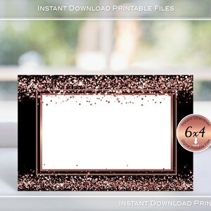 Note Cards 4x6 Flat | Rose Gold Confetti | Black | Share Memory Cards | Menu Cards | Wedding | Birthday | INSTANT Digital DOWNLOAD