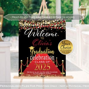 Red Carpet Graduation Party Personalized Welcome Sign Printable | Hollywood | Red Gold Black | Personalized | DIGITAL PRINTABLE FILES