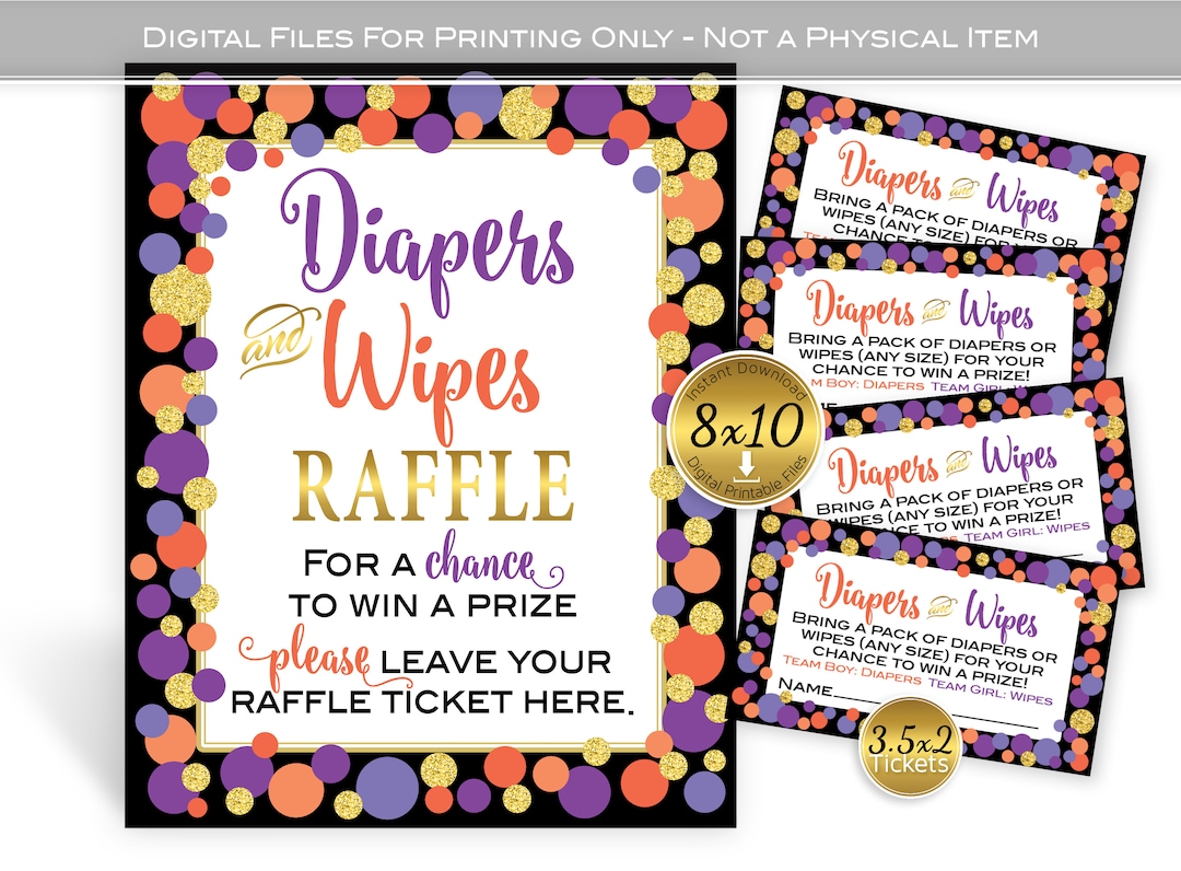Diapers and Wipes Raffle 8x10 Sign and 3.5x2 Tickets Gender Etsy