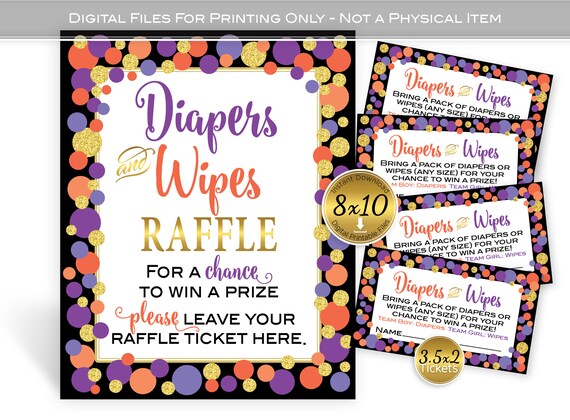 Diapers and Wipes Raffle 8x10 Sign and Tickets Gender Reveal Baby  Shower Purple Orange Gold Dots DIGITAL INSTANT DOWNLOAD