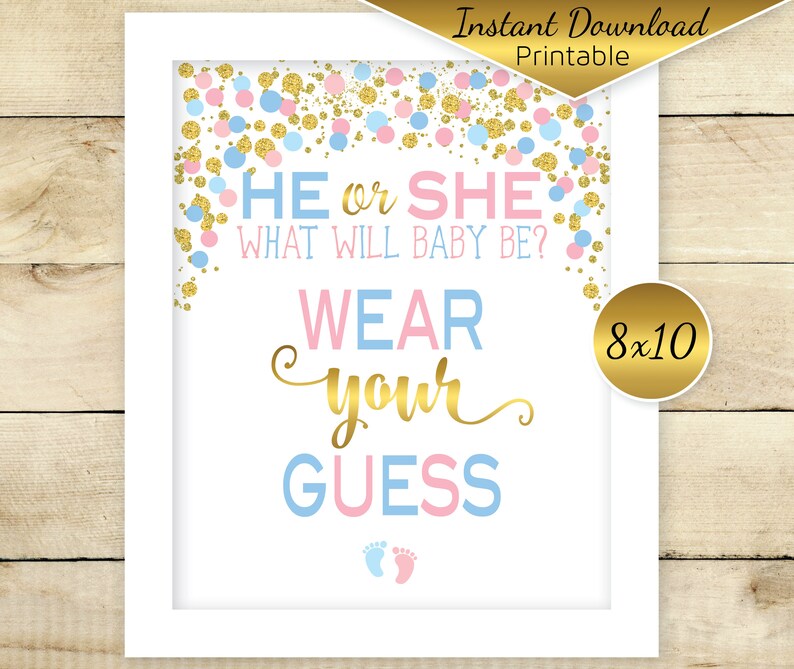 Wear Your Guess Gender Reveal 8x10 Sign Printable Decor He Etsy