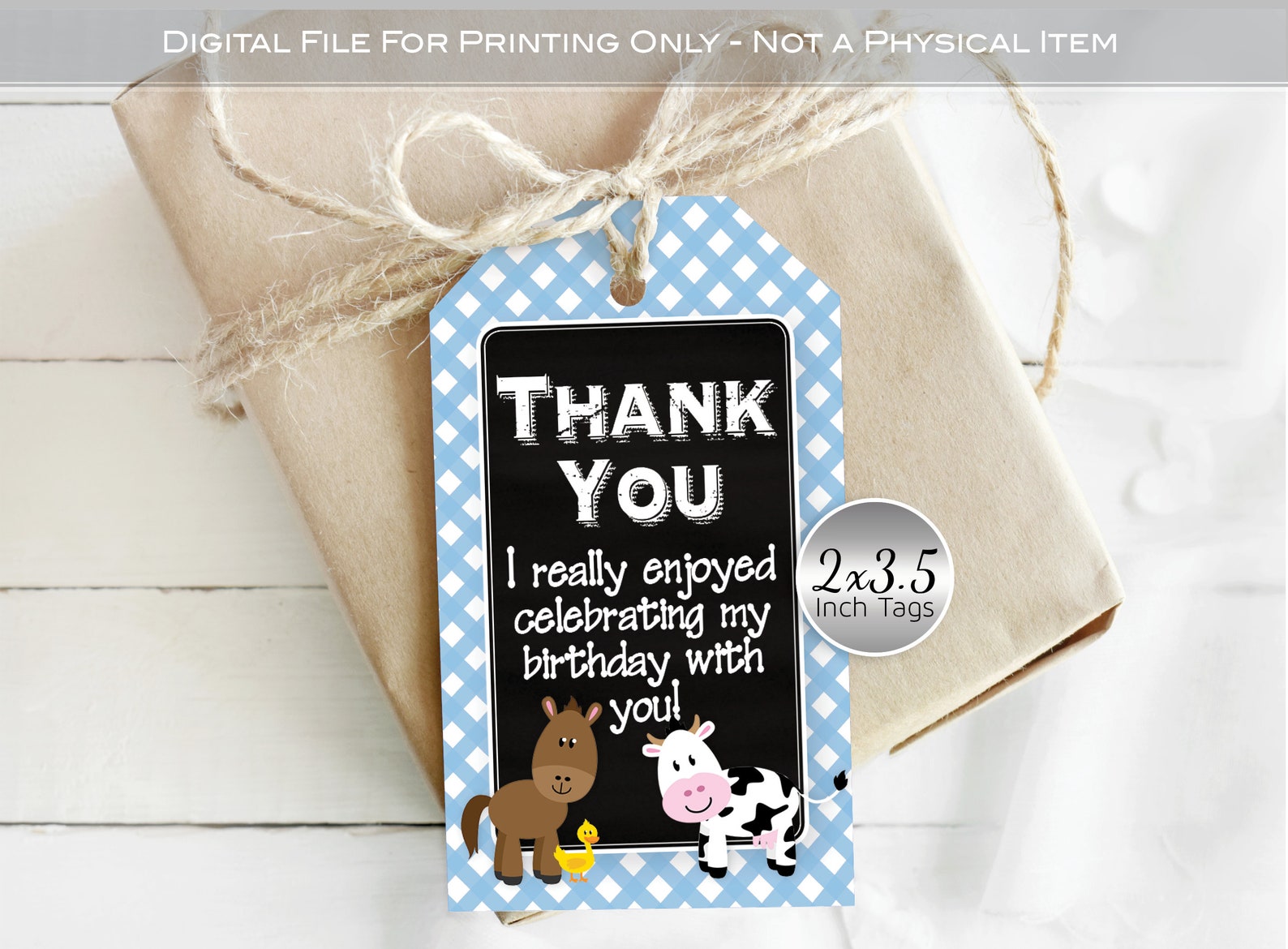 Farm Animals Party Favor Thank You Tags for Birthday | Barnyard | Blue ...
