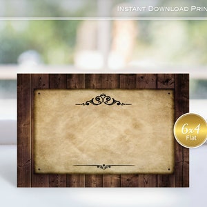 Note Cards 4x6 Flat | Share Memory Cards | Menu Card | Western Theme | Rustic Faux Wood | Birthday | Printable | INSTANT Digital DOWNLOAD