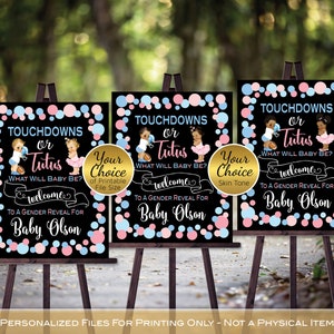 Touchdown or Tutus Gender Reveal Welcome Sign Printable | Pink and Blue | Light Medium or Dark Skin | Personalized | PRINTABLE DIGITAL FILES