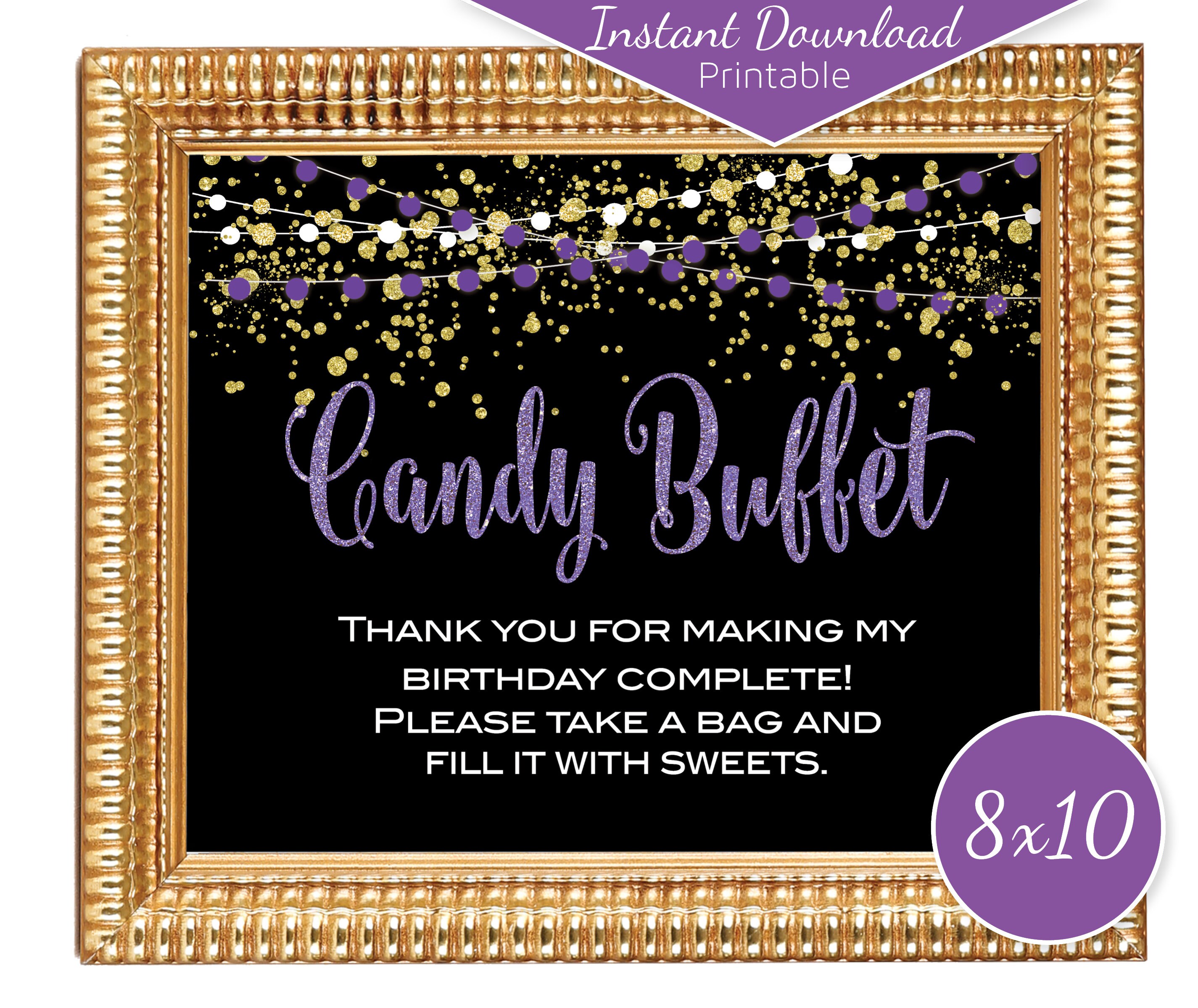 Candy Buffet Sign 8x10 Printable Purple and Gold Gold Etsy