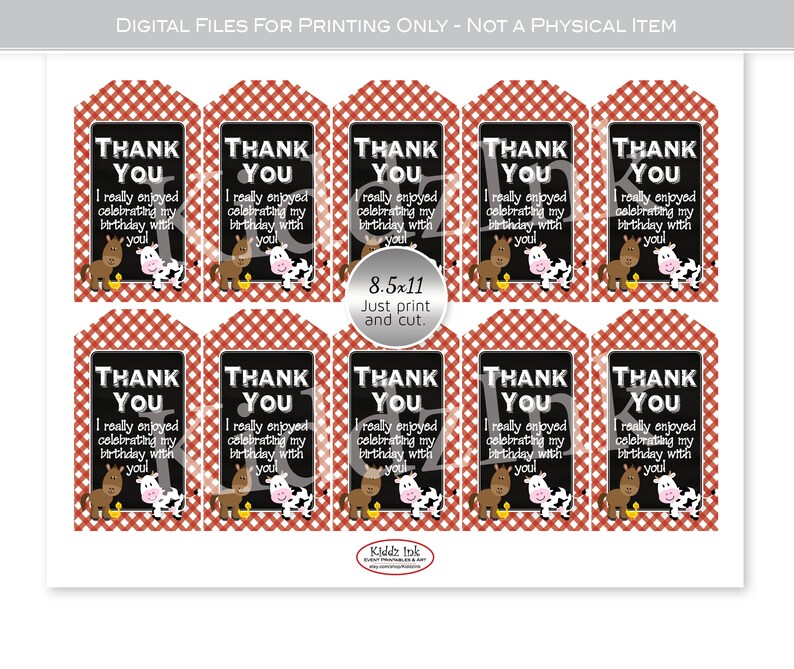 Barnyard Farm Animals Party Favor Thank You Tags for Birthday - Etsy